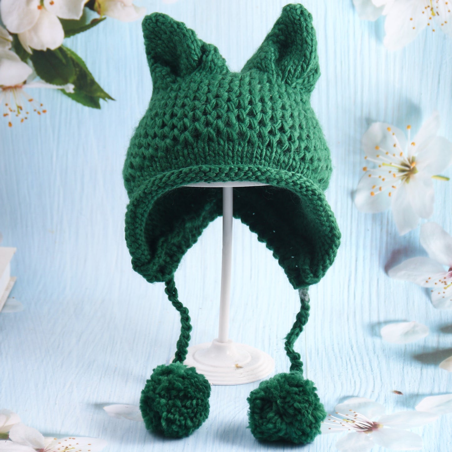 Cartoon Cat Ear Ball Knitted Hat
