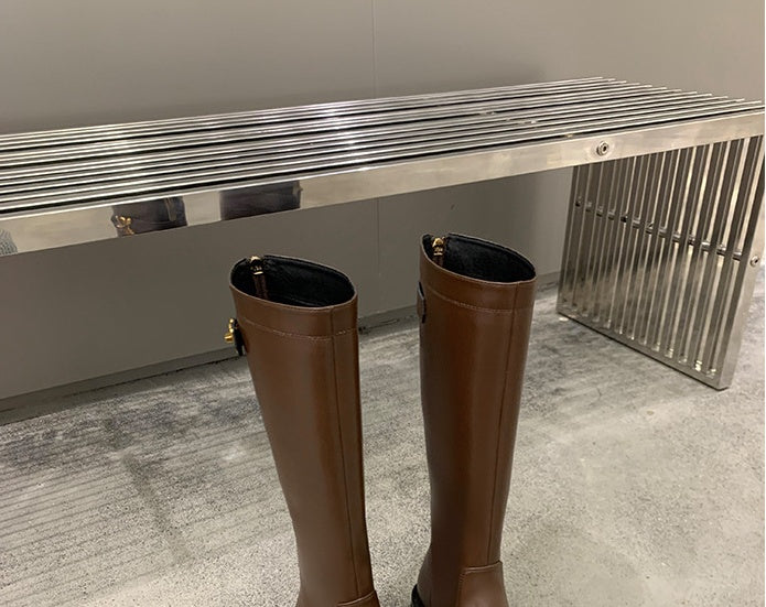 Women's Round Toe Thick-soled Medium Thick Heel Long Knight Boots