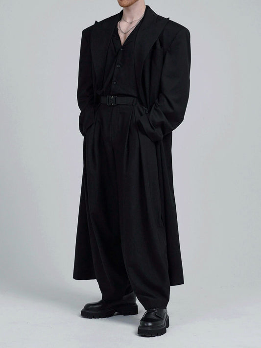Black Double-breasted Oversized Long Coat