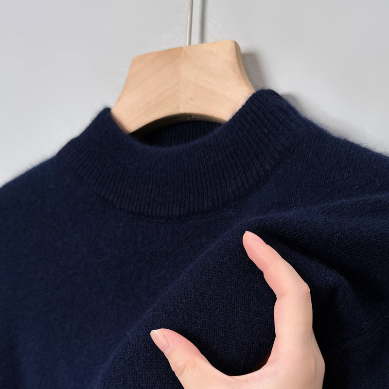 Casual Fashion Bottoming Shirt Young And Middle-aged Simple Half Turtleneck Solid Color Sweater For Men
