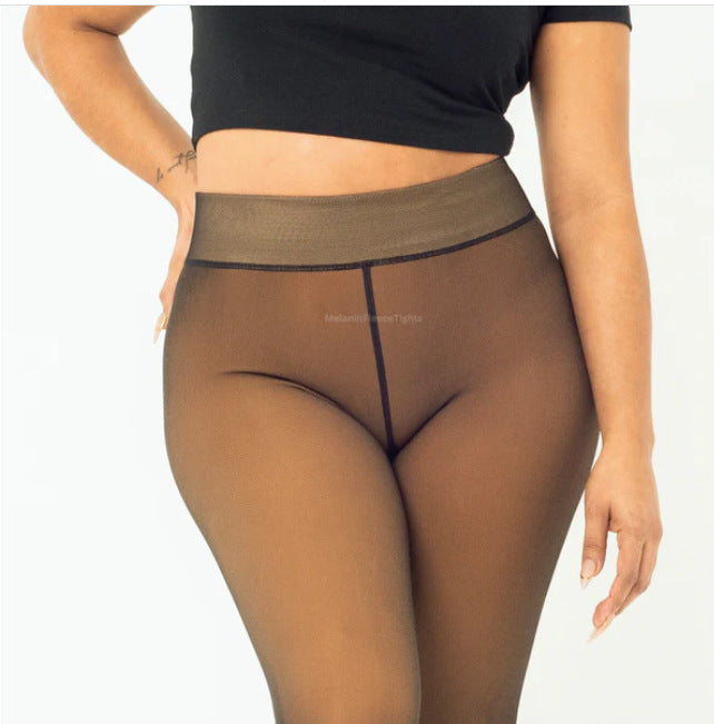 Women's Fall And Winter Outer Wear Plus Size Fake Transparent Black See-through Leggings