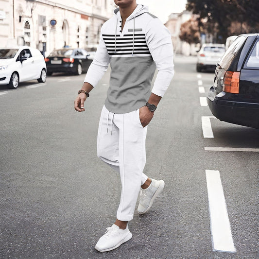 European And American Striped Long-sleeve Hoodie And Pants Set