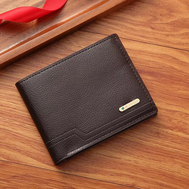 Men'S Wallet Mens Short Wallet Youth Fashion Horizontal Soft Leather Business Wallet Credit ID Card Holder Wallet Billfold Purse