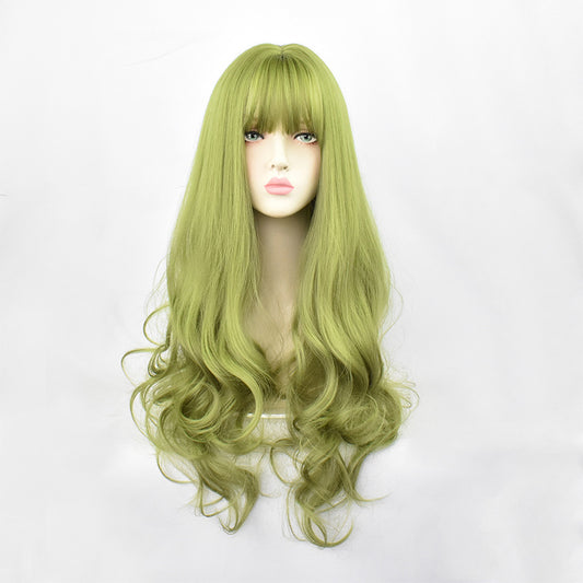 Wig Female Mint Green Air Bangs Big Wave Fashion Elegant Girls Hair Cover