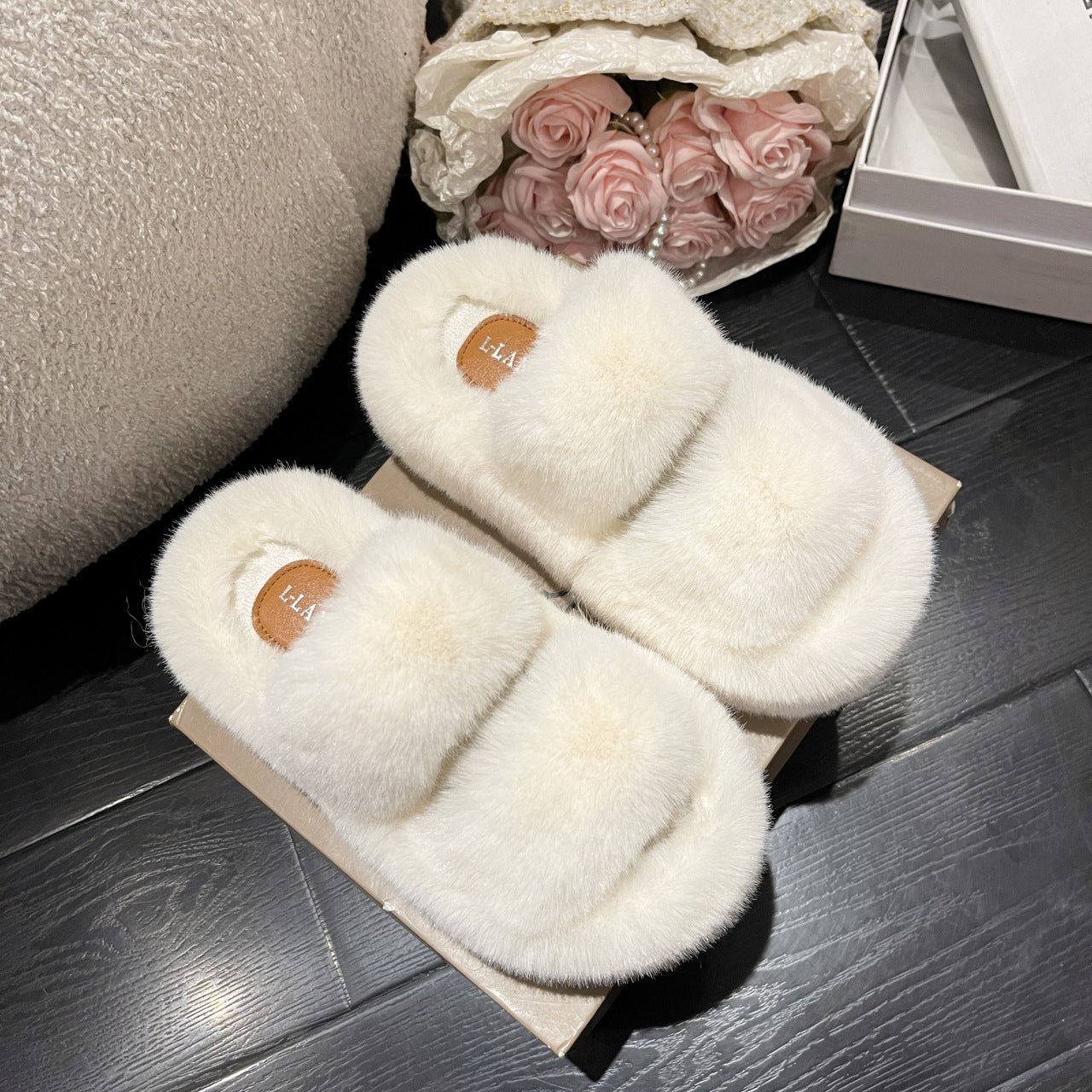 Plus Size Slippers Women's Thick Bottom 7cm Brushed Lining Home