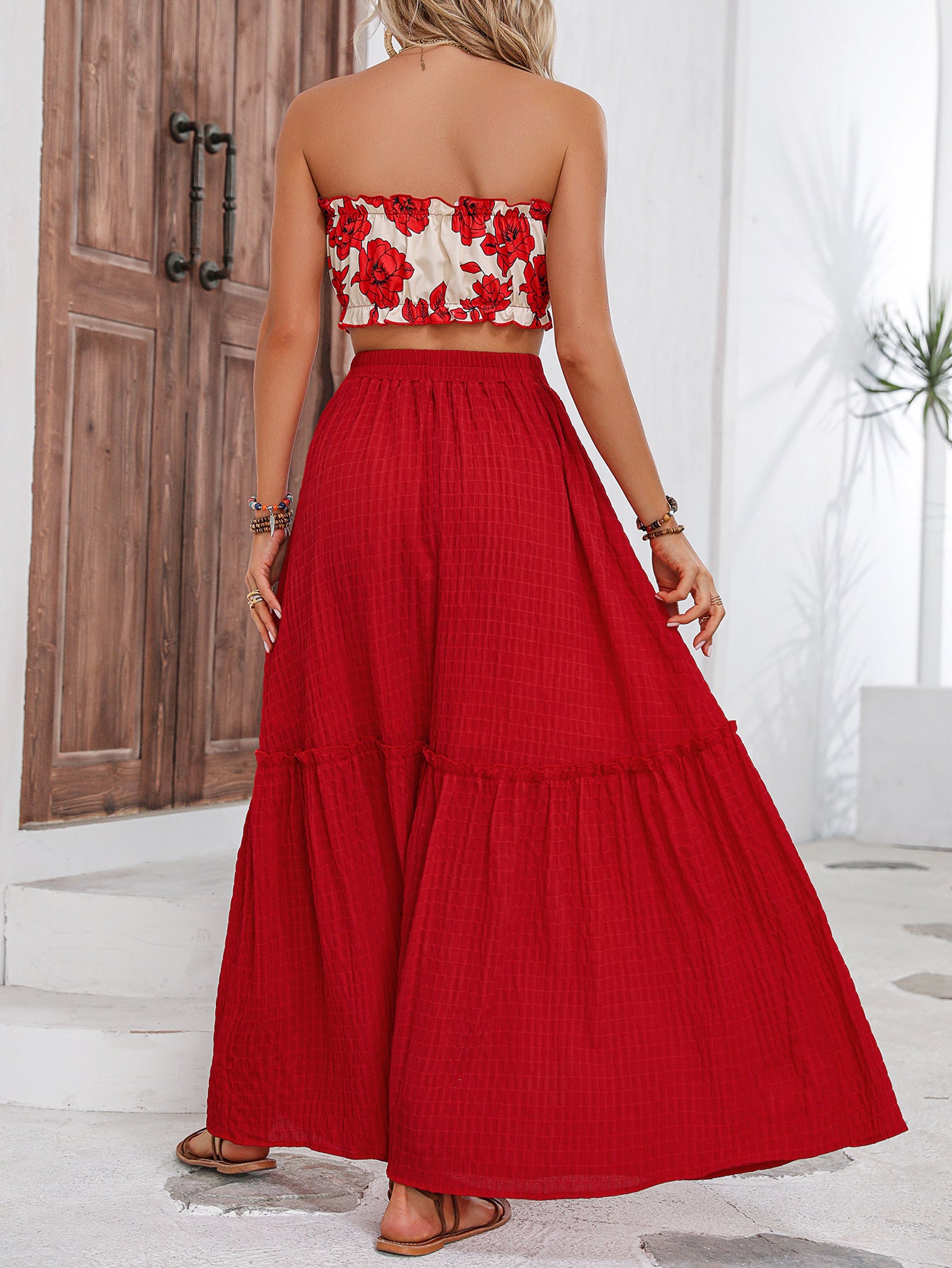 New Fashion Printed Tube Top Large Swing Dress Women's Suit Elegant Girls