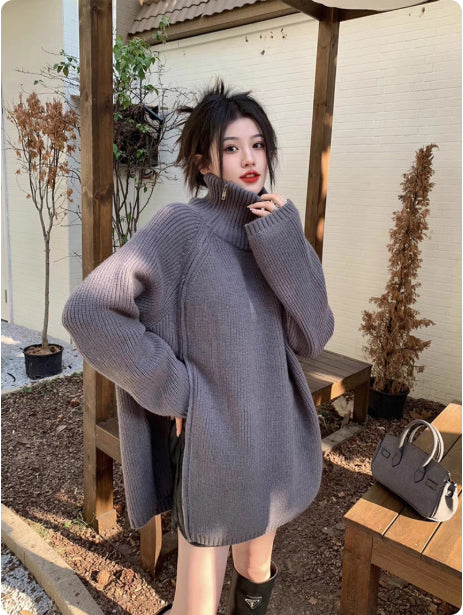 Double-headed Zipper Turtleneck Sweater Coat Loose Plus Size Knitwear