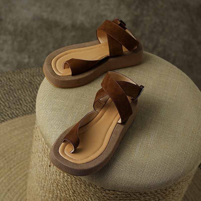 Women's Casual Round Toe Mid Heel Sandals Platform Shoes