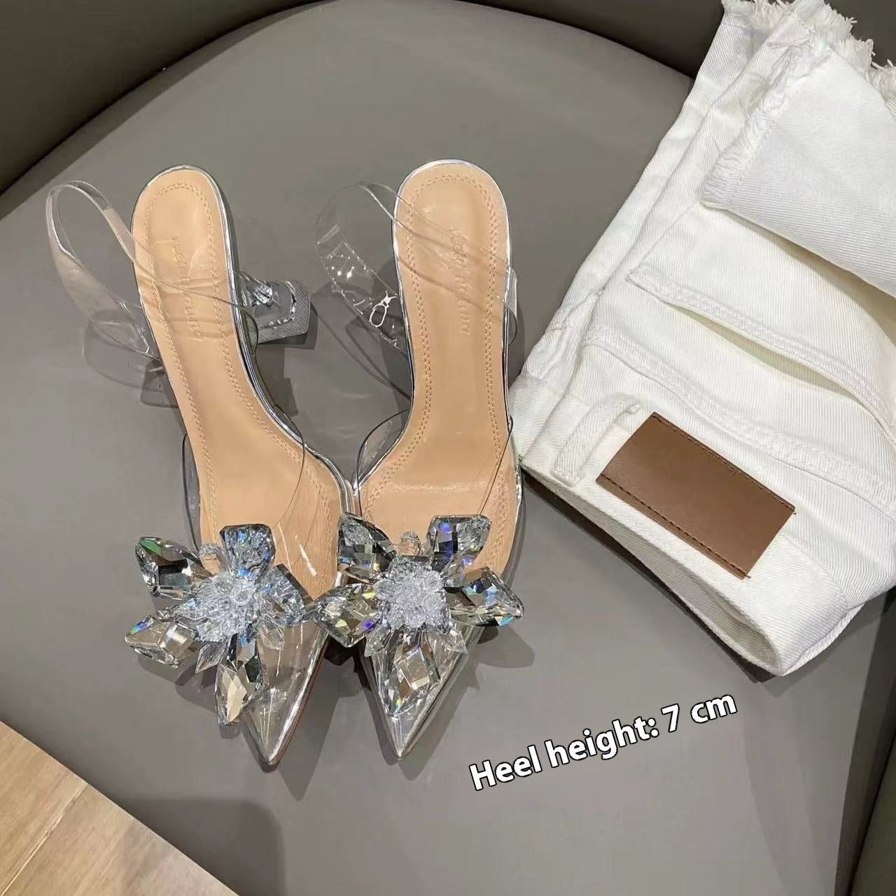 Women's Transparent Crystal Flower High Heels