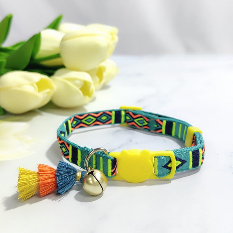 Anti-suffocation Safety Buckle Cat Collar Tassel Bell Adjustable Anchor Chain Rope