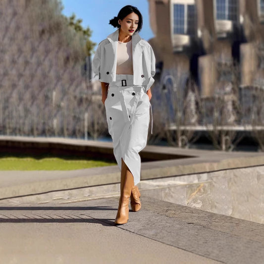 Women's Two-piece Casual Trousers With Solid Color Buckle Design