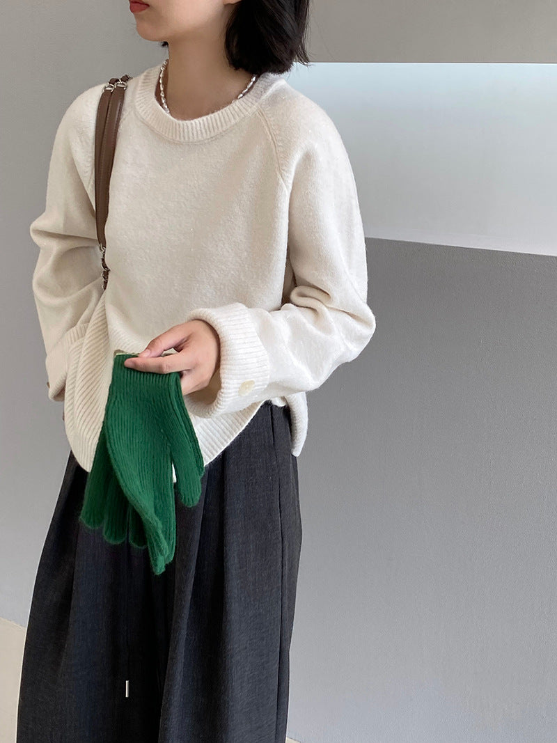 Gentle Solid Color Soft Glutinous Pullover Loose Slimming Sweater Top