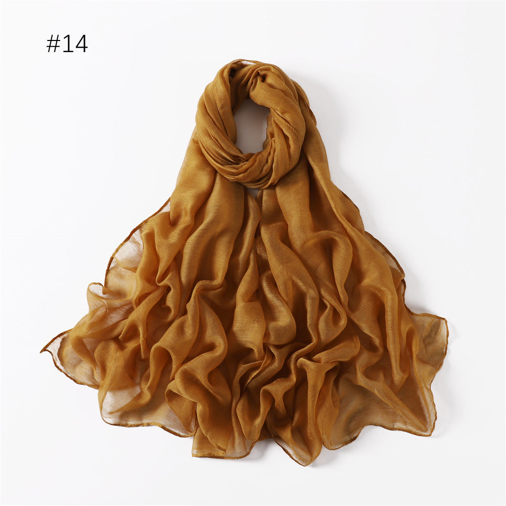 Classic Women's Pure Color Tulle Cotton And Linen Breathable Thin Scarf Silk