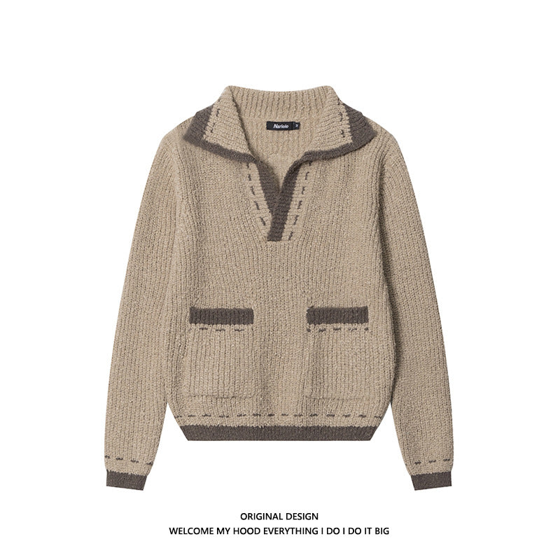 V-neck Sweater Sweater New Contrast Color