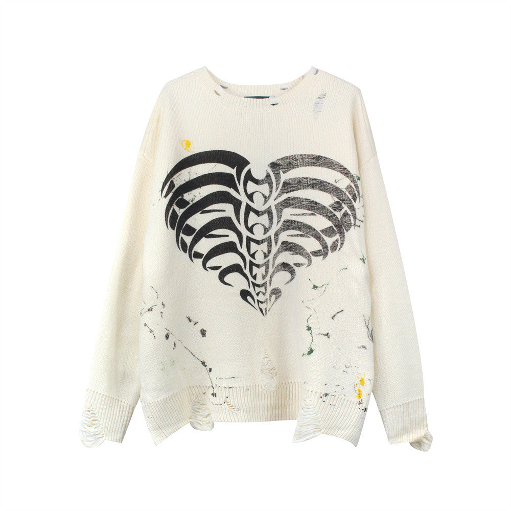 Love Skeleton Printed Ink Knit Sweater Men