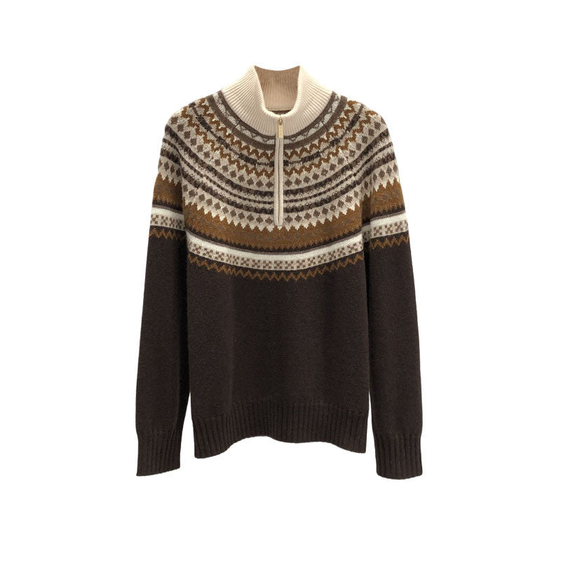 Women's Retro Loose Lazy Half Zipper High Collar Sweater