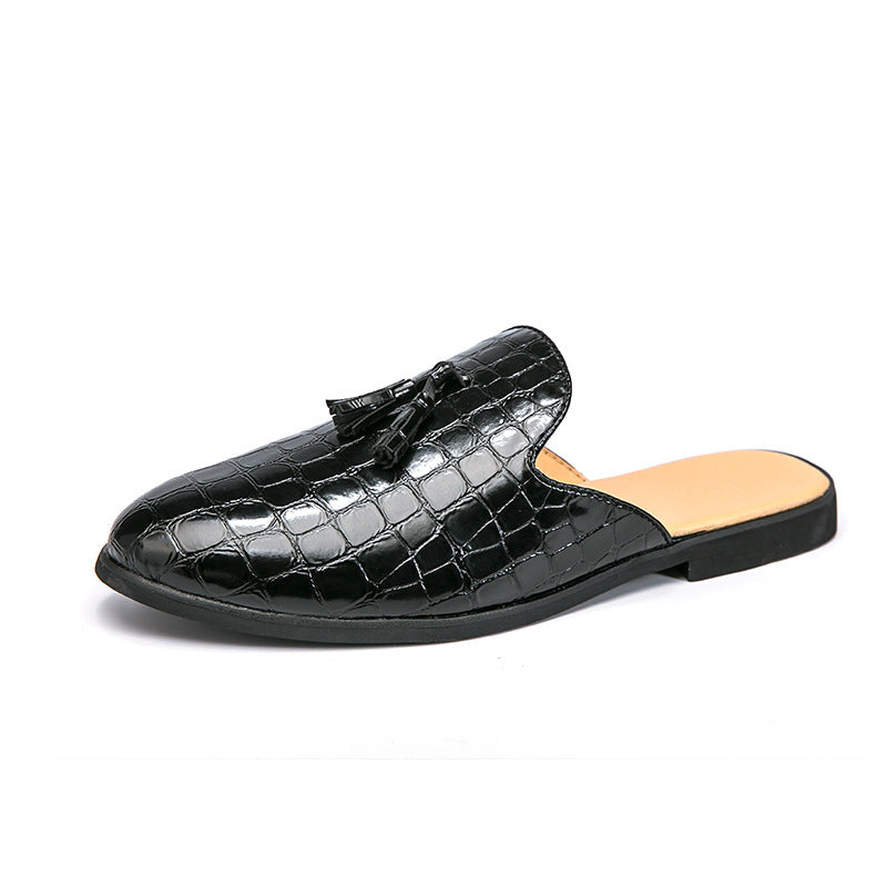 Herresko med halvsvangstøtte, slip-on-kvast og broguemønster i læder