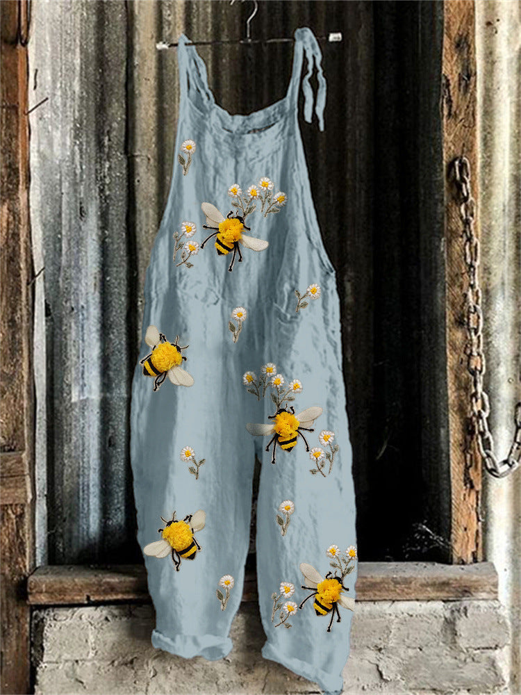 Women's Suspended Pants Sweet Printed Vintage Suspender Pants