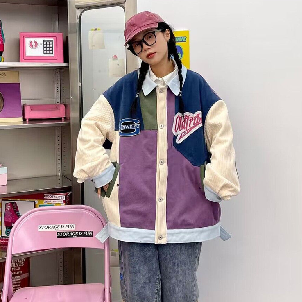 Trendy Brand Color Contrast Splicing Casual Jacket Couple