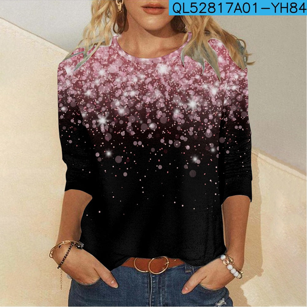 Digital Printing Casual Long-sleeved Women's T-shirt 3D