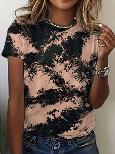 Round Neck Women's Cotton-like Short-sleeved Tie-dye T-shirt