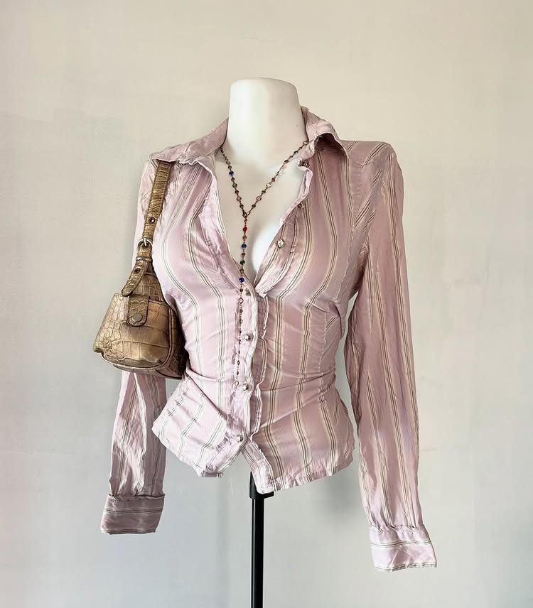 Ins-style Chic Commuter-striped Button-up Long-sleeve Shirt T-shirt For Women
