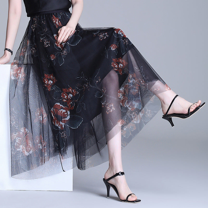 Mode Slankende Tre-lags Mesh Skirt