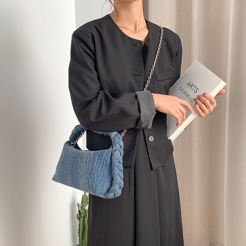 New Hand Woven Denim Shoulder Bag
