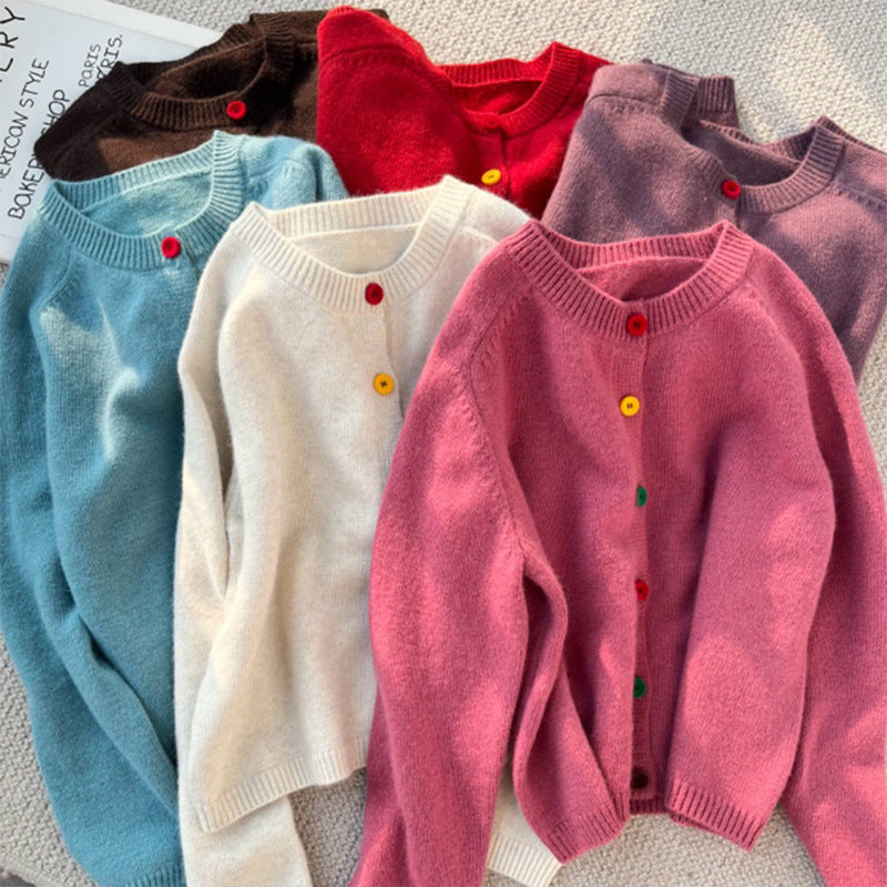 Korean-style Age-reducing Rainbow Single-breasted Round Neck