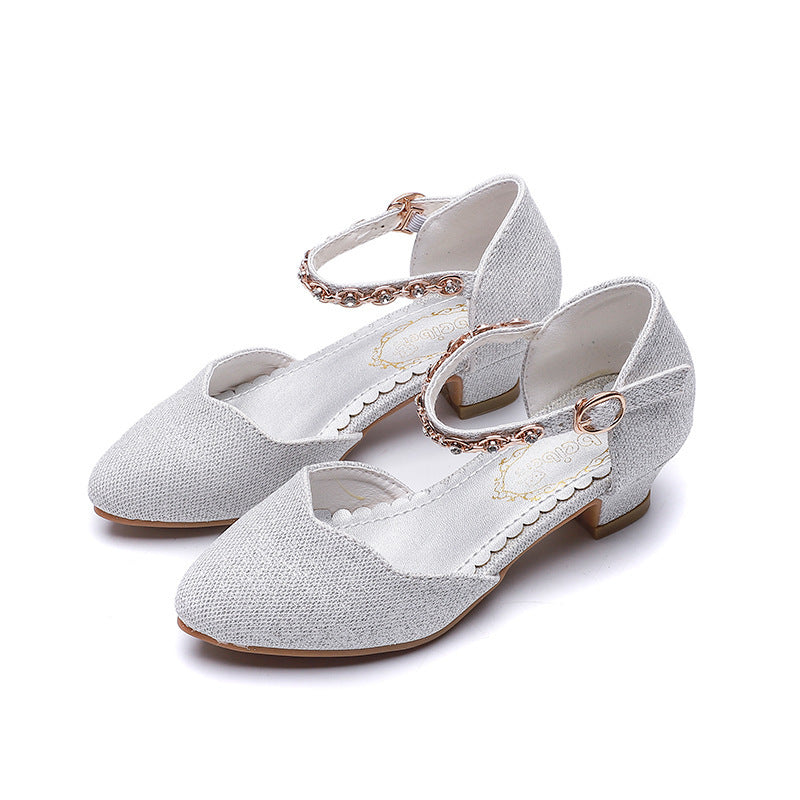 Half Sandals Autumn Pointed Toe Children's High-heeled Princess Shoes