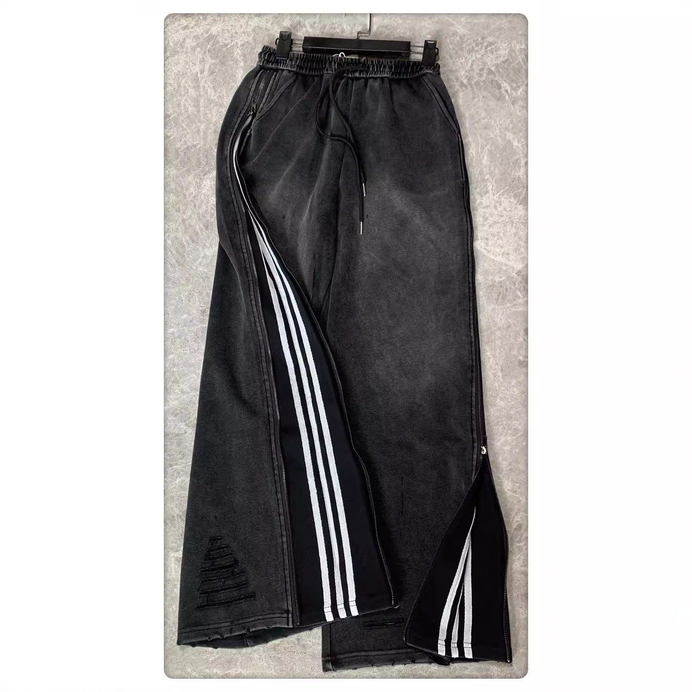 Design Sense Side Zipper Two-way Three Bars Mop Wide Leg Pants