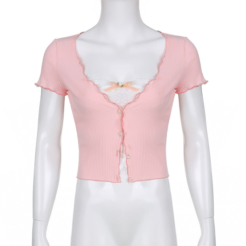 Slim Fitting V-neck Lace Top Cardigan