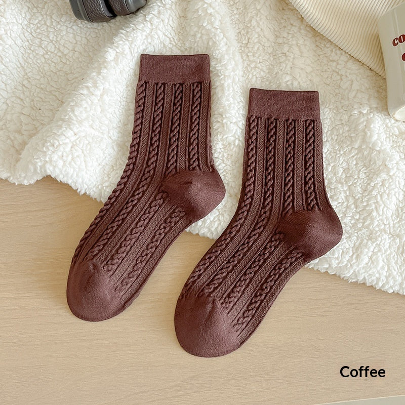 Womens Fleece-Lined Winter Cable-Knit Stockings