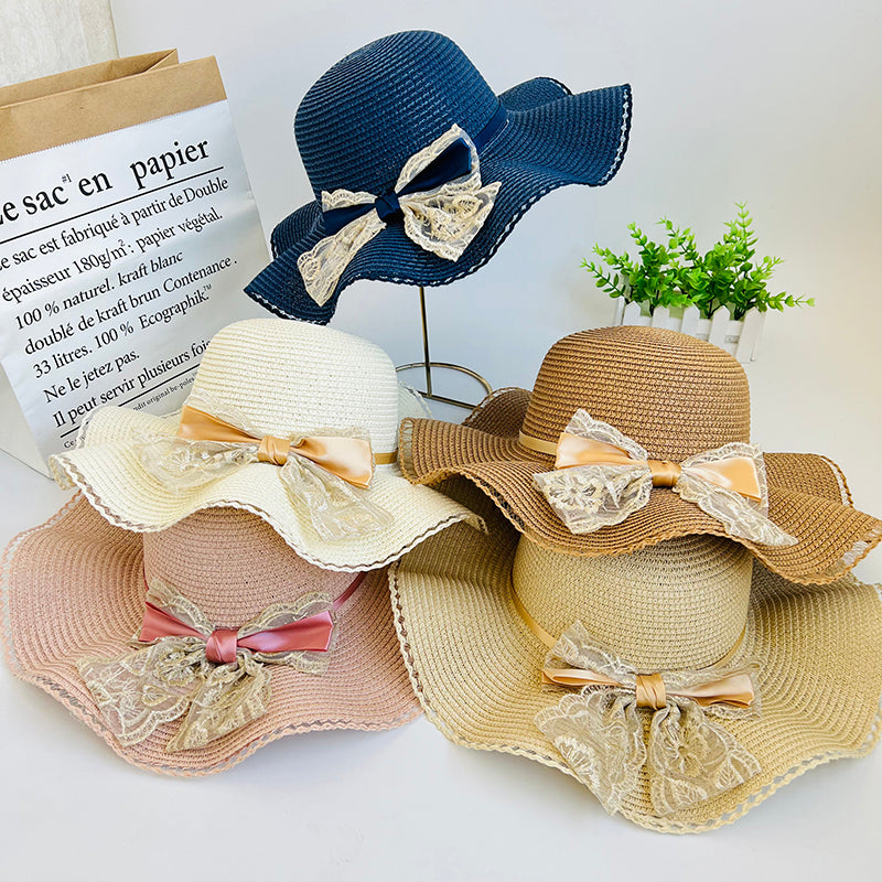 Women's Outdoor Large Brim Bow Straw Hat With Shade