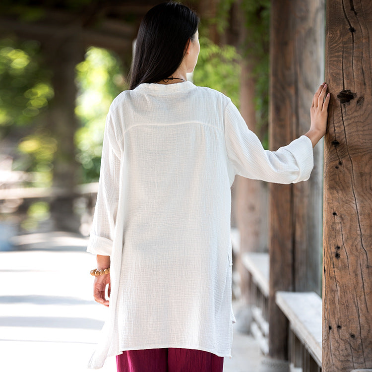 Spring And Summer Cotton And Linen Women's Retro Double-layer Shirt