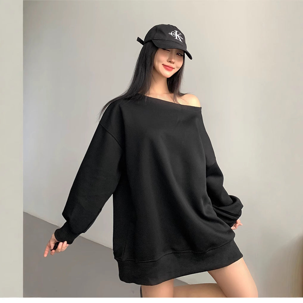 Efterår og Vinter Amerikansk Sweater Kvinder Design Off-shoulder Løs Casual