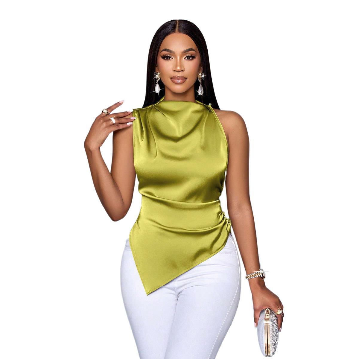 Summer Satin Shirt Women's Asymmetric Color