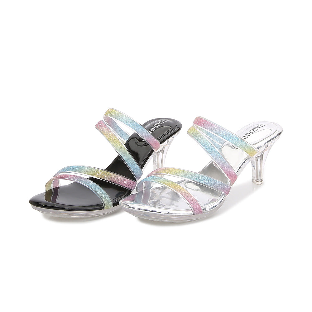 Catwalk Daily Casual Shopping Crystal Heel Sandals