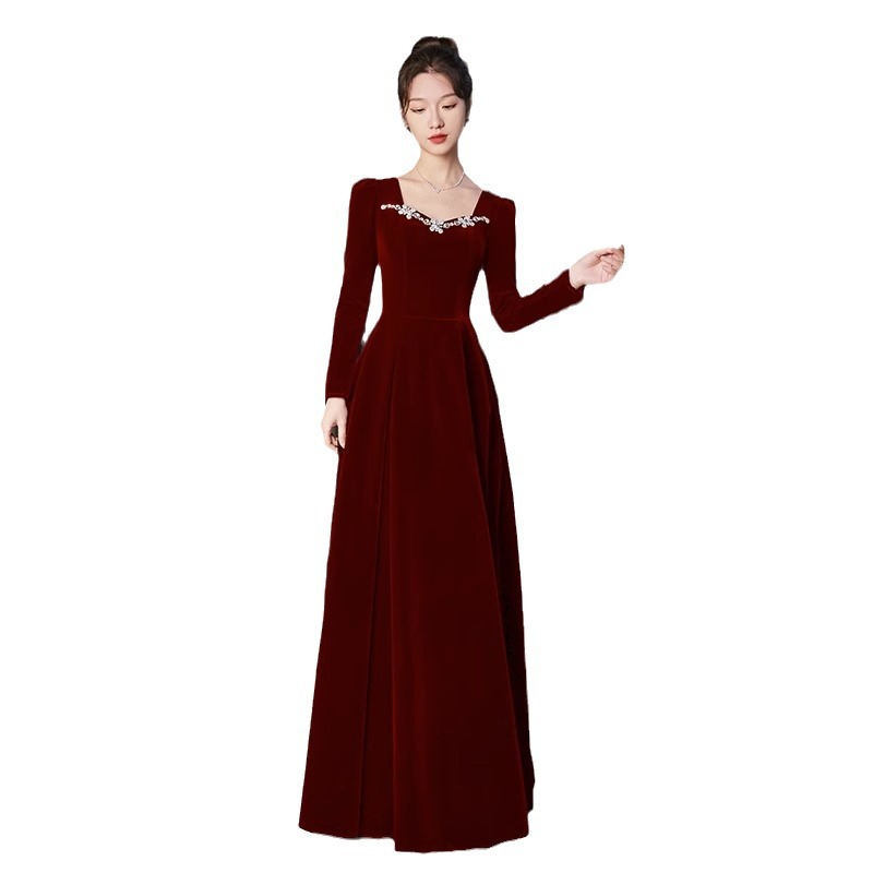 High-end High-end French Style Winter Long Sleeve Evening Dress For Women
