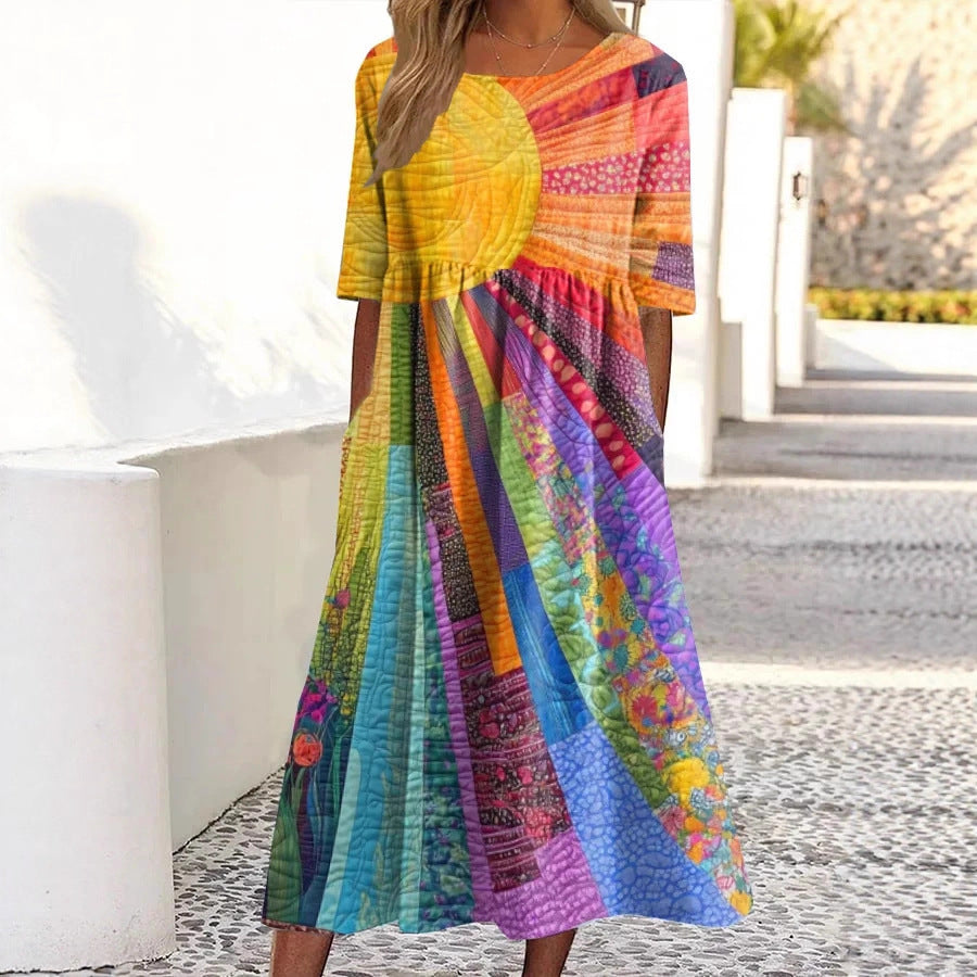 Casual Retro Ocean Art Print Womens Loose Dress