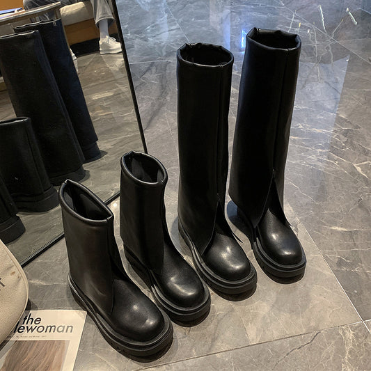 High-top Fashion Boots Long Leather Boots Short