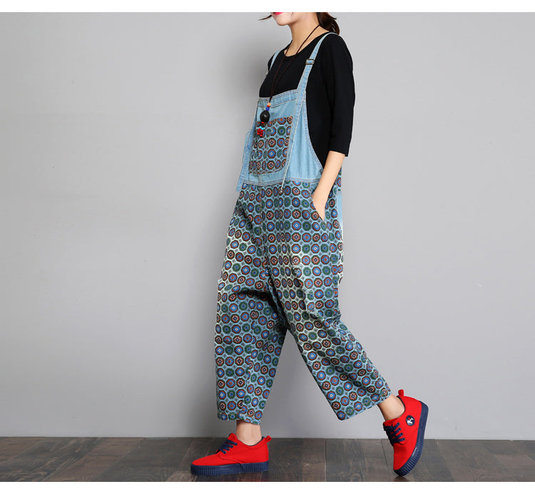 Denim overalls til kvinder, løs, slankende, ni-punkts heldragt