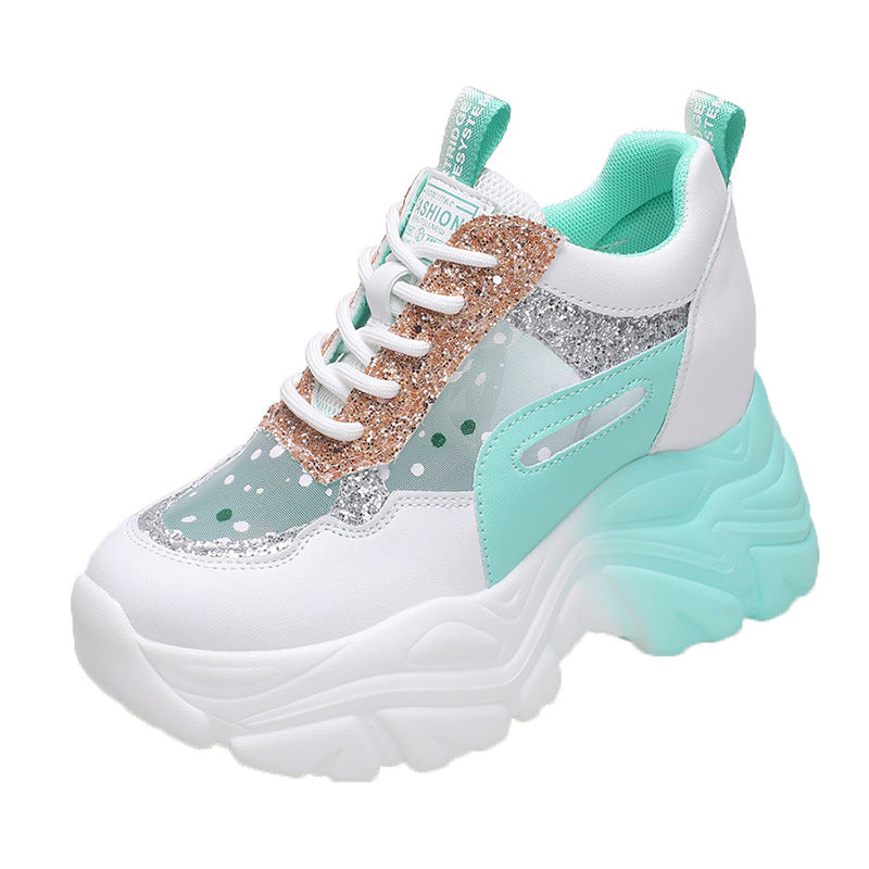 Thick Sole Daddy Shoes Women's Puff Heel Breathable Fashion Sports