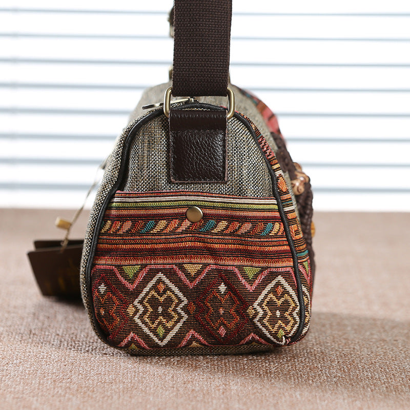 Vintage Canvas Crossbody Bag In Chinese Style