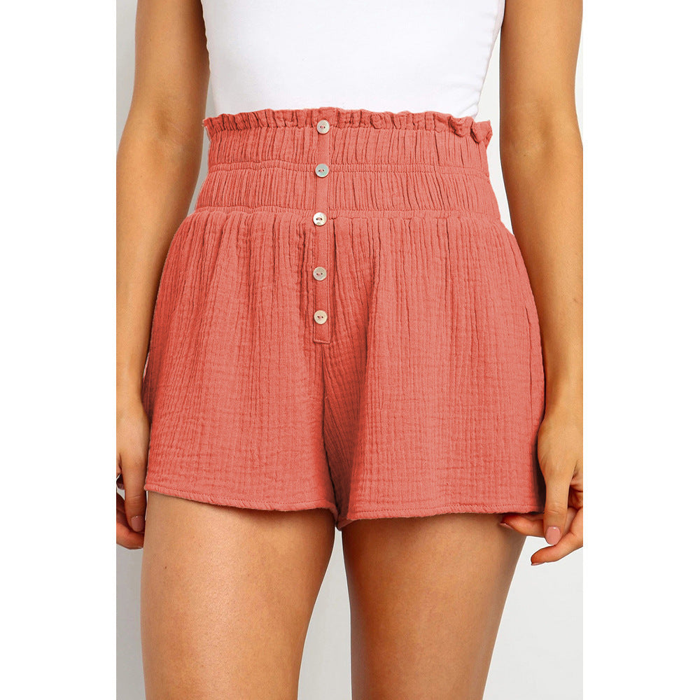 New Solid Color High-waisted Button-embellished Casual Straight-leg Pants