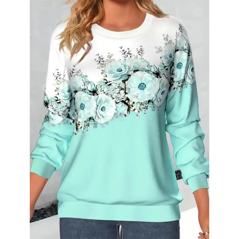 Damebeklædning Rund Hals Langærmet Blomstret 3D-printet Pullover Sweatshirt