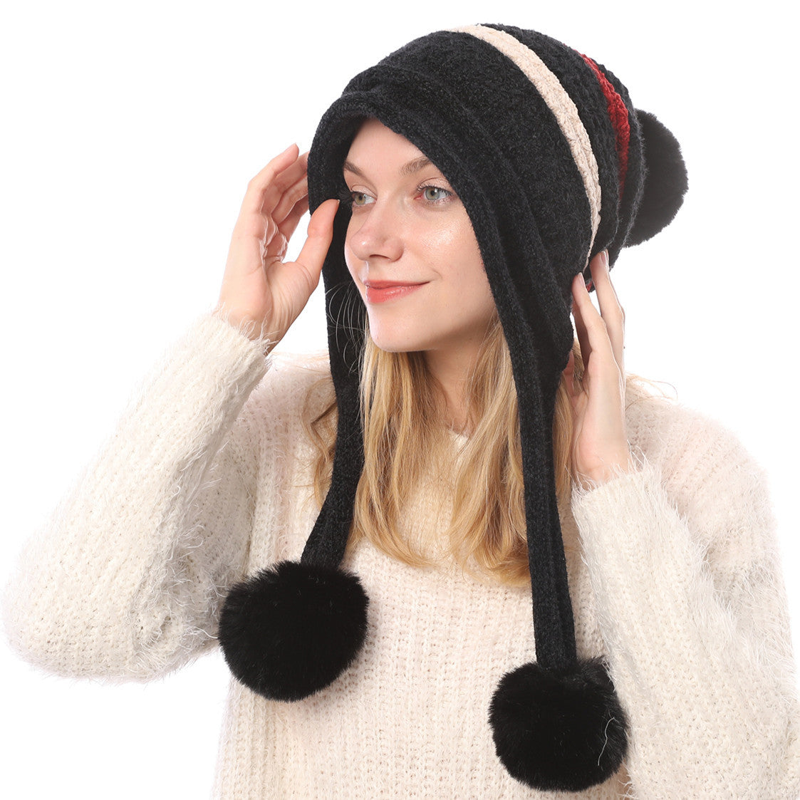 Ladies' New Autumn Fleece Warm Ball Knitted Hat