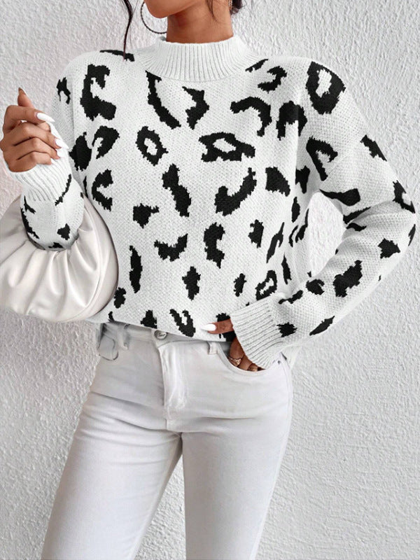 Spring And Autumn Temperament Leopard Print Jacquard Top