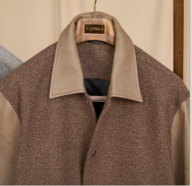 Fashionable Formal Jacket With A Lapel And Patchwork Design Offering Warmth