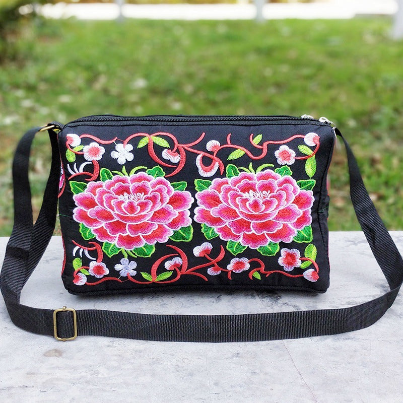 Double Sided Embroidery Crossbody Women's Canvas Shoulder Bag